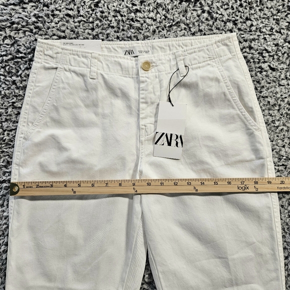 New Zara Womens White Chino Pants US 6 Mid Rise Slim Fit Relaxed Leg Cropped - Picture 9 of 13